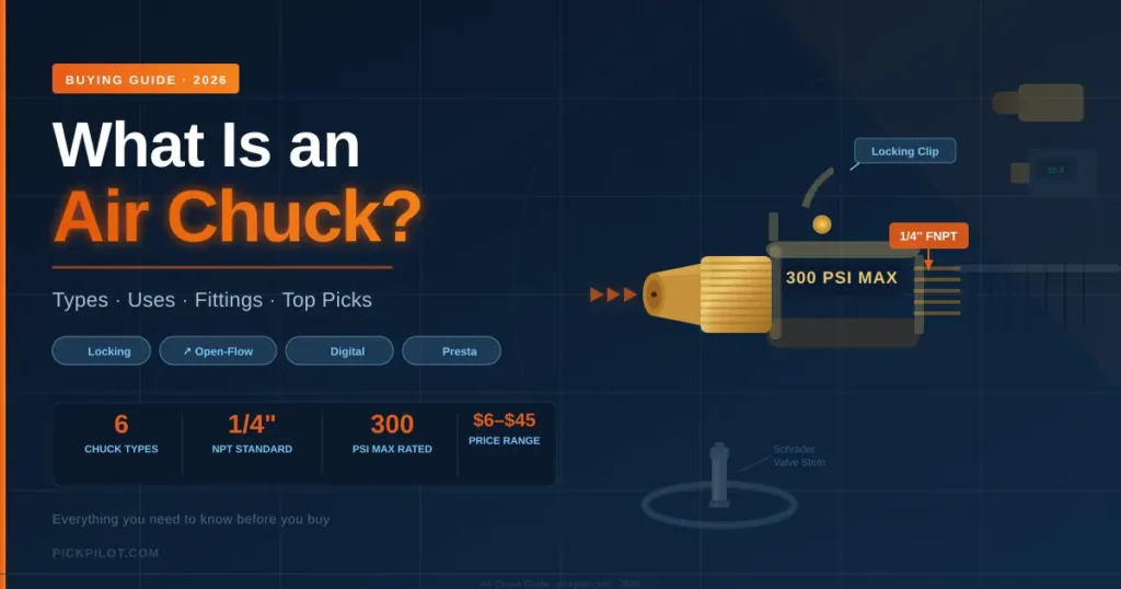 Air Chuck Types & Buying Guide, tire air chuck | locking air chuck | air chuck with gauge | digital air chuck | open flow air chuck | air chucks